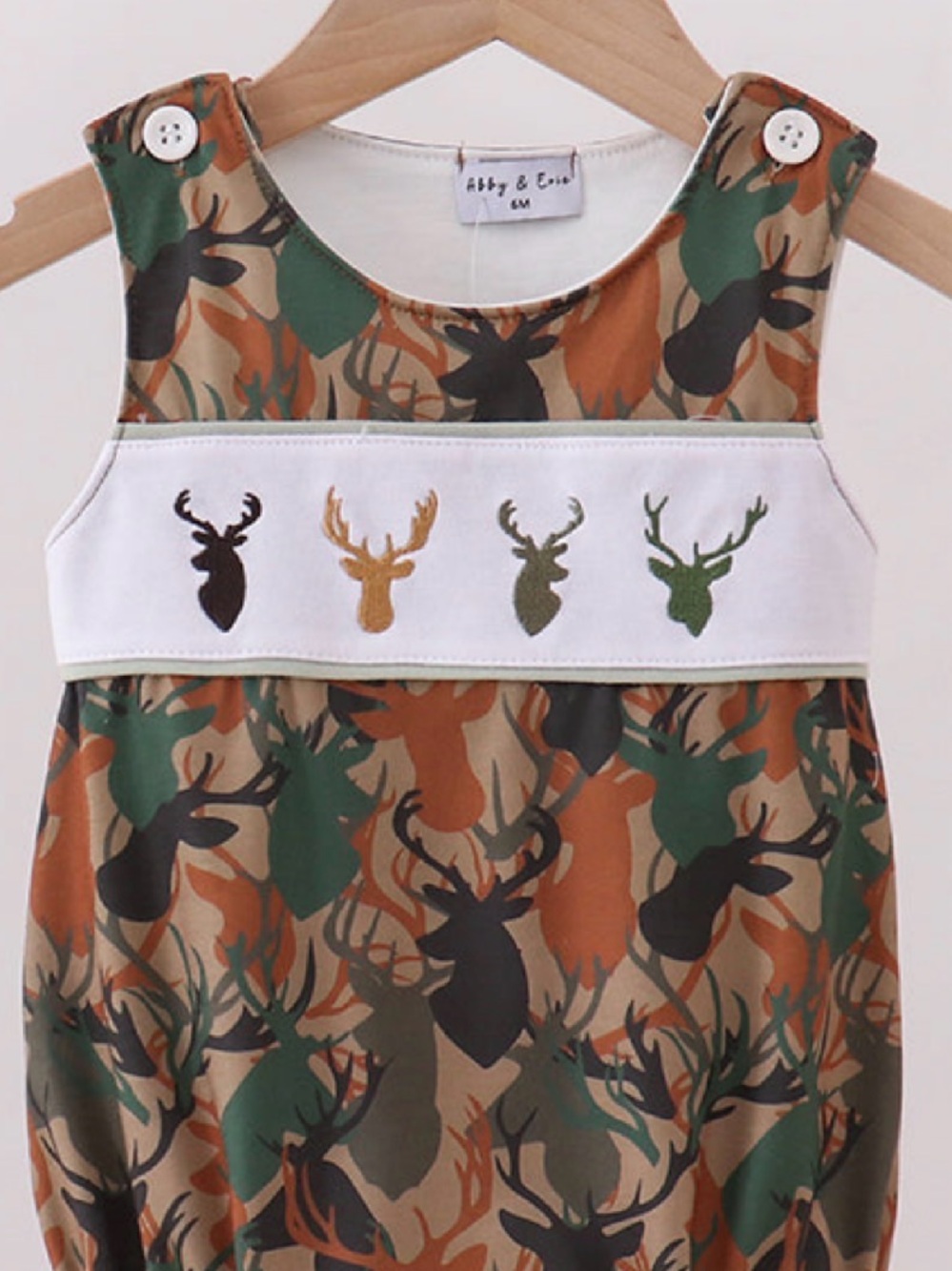 Green Camo Deer Print Kids Romper